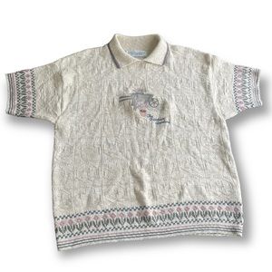 Vtg Cottagecore Cream Floral Textured Collar Sweater  Sz M Grandmacore 80s